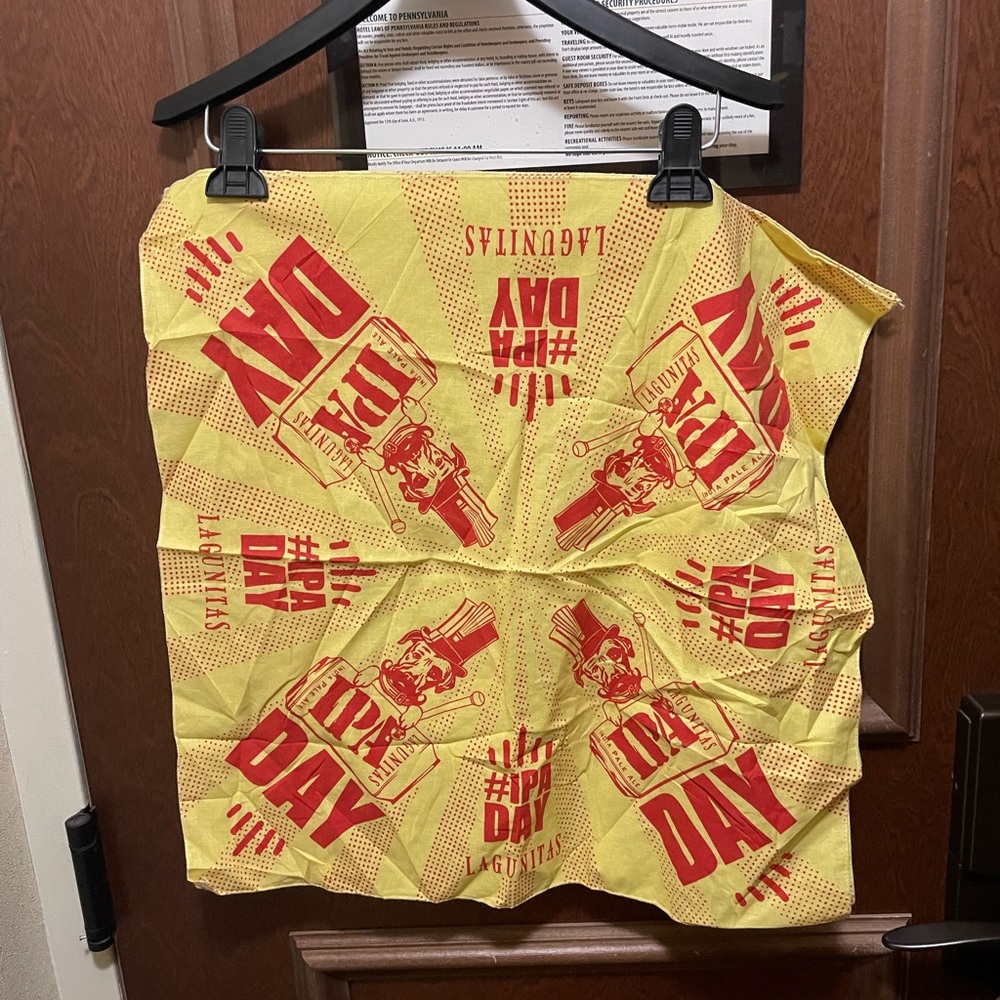 Two Lagunitas IPA Day Yellow and Red Bandanas 20”x20”